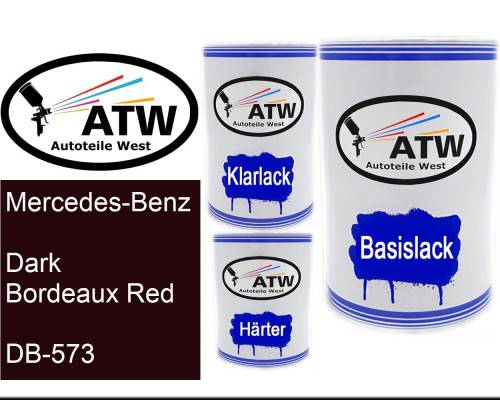 Mercedes-Benz, Dark Bordeaux Red, DB-573: 500ml Lackdose + 500ml Klarlack + 250ml Härter - Set, von ATW Autoteile West.